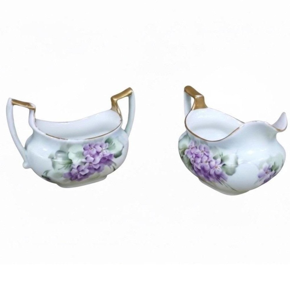 Imperial Austria Antique Hand Painted Porcelain Signed Sugar Creamer Set Decor